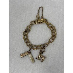Vintage‎ Cellini Link Bracelet Gold Plated Freemason Deer 7"